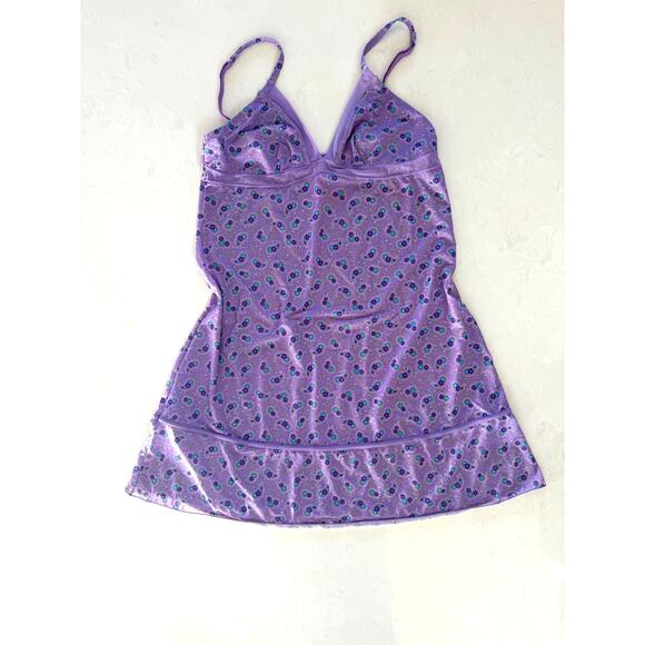 Y2K Victorias Secret Slip Dress Size M Purple Ditzy Floral Babydoll Fairy - Picture 1 of 12